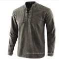 New Solid Color Retro Lace-up Collar Loose Casual Shirt